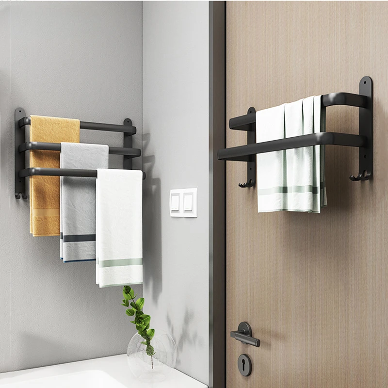 

1 Pc Space Aluminum Towel Rack Bathroom Accessories Home Decoration Punching Installation Double Pole Towel Rod Towel Storage