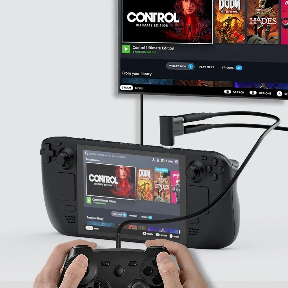 스팀 데크에 적합한 2-in-1 확장 커넥터 직각형 Type-C USB C 어댑터 남성-여성 게임 콘솔 액세서리
