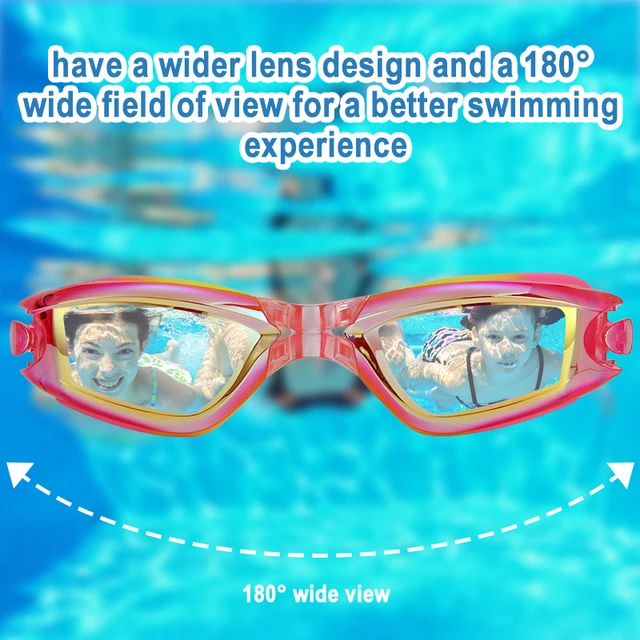 JSJM Colorful Children Silicone Swimming Goggles Anti-Fog UV Swimming Glasses Silicone Swim Eyewear Kids + PU Swim Cap Gifts Set 6