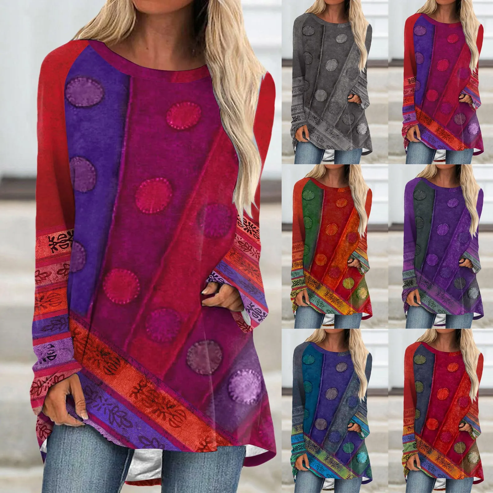 

Womens Blouse Long Sleeve Top For Leggings Shirts Crew Neck Western Print Graphic Pullover Fall Loose Fit T Spandex Long Sleeve