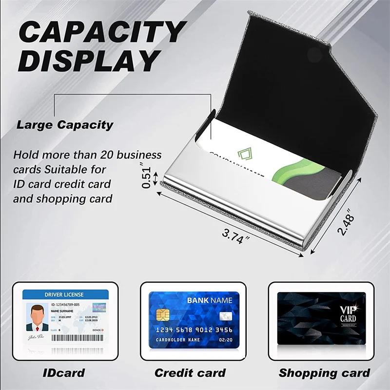Business Card Holder with Magnetic PU Leather Stainless Steel Business Card Case ID Name Case for Men Women Office 95*63mm card holder business card holder id card case id card holder wallet card holder document card wallet