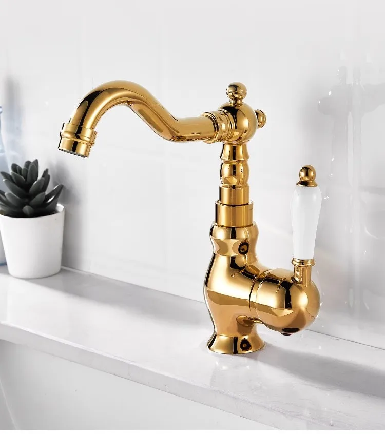 

Gold Basin Faucet Bathroom Single lever Hot and Cold Sink Lead Free Mixer Tap Faucet Solid Brass Basin Lavtory Faucet