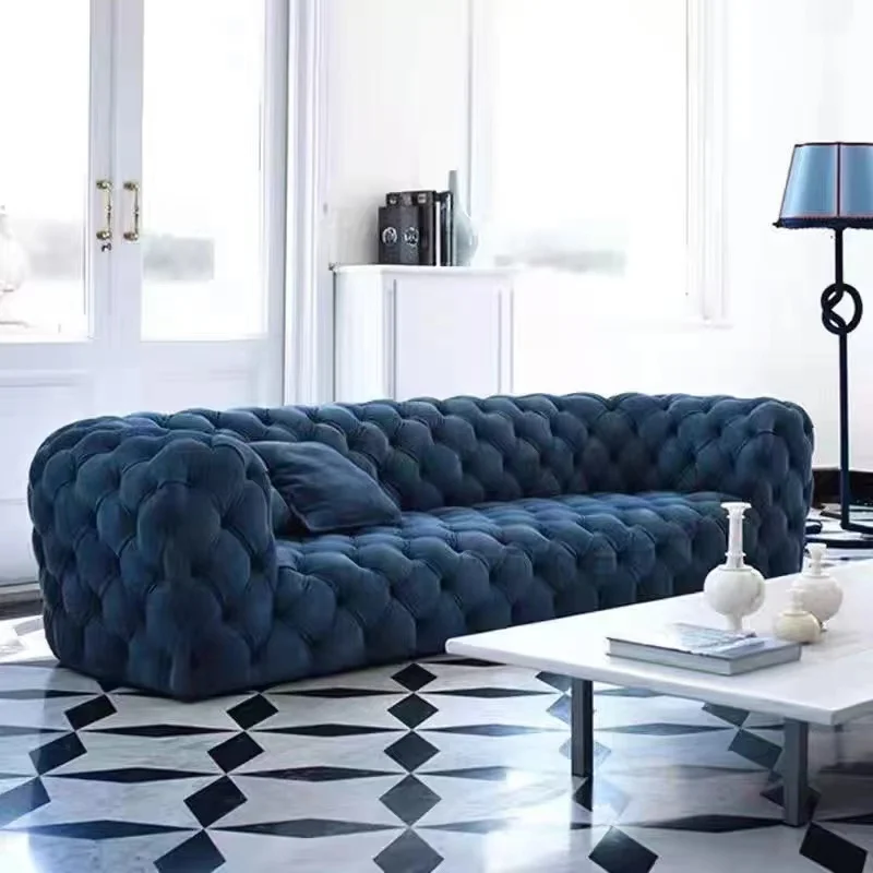 

Light Luxury Living Room Art American Pull Buckle Velvet Cloth Art Sofa Small Apartment Internet Celebrity Designer New