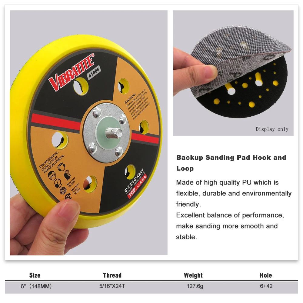 6 Inch 42 Hole Backing Sanding Pad 150mm Hook & Loop with 5/16"x24 Thread Dust Free Sanding Disc Grinder Power Tools Accessories