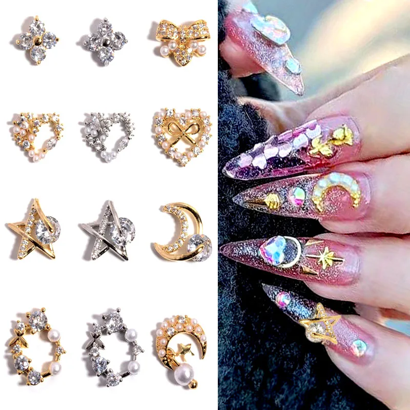 10pcs Shiny Zircon Alloy Nail Charms Crown Heart Fox Bear Nail Art Charms  Bowknot Star Nail Rhinestones Pearl Nail Gems Jewelry - AliExpress