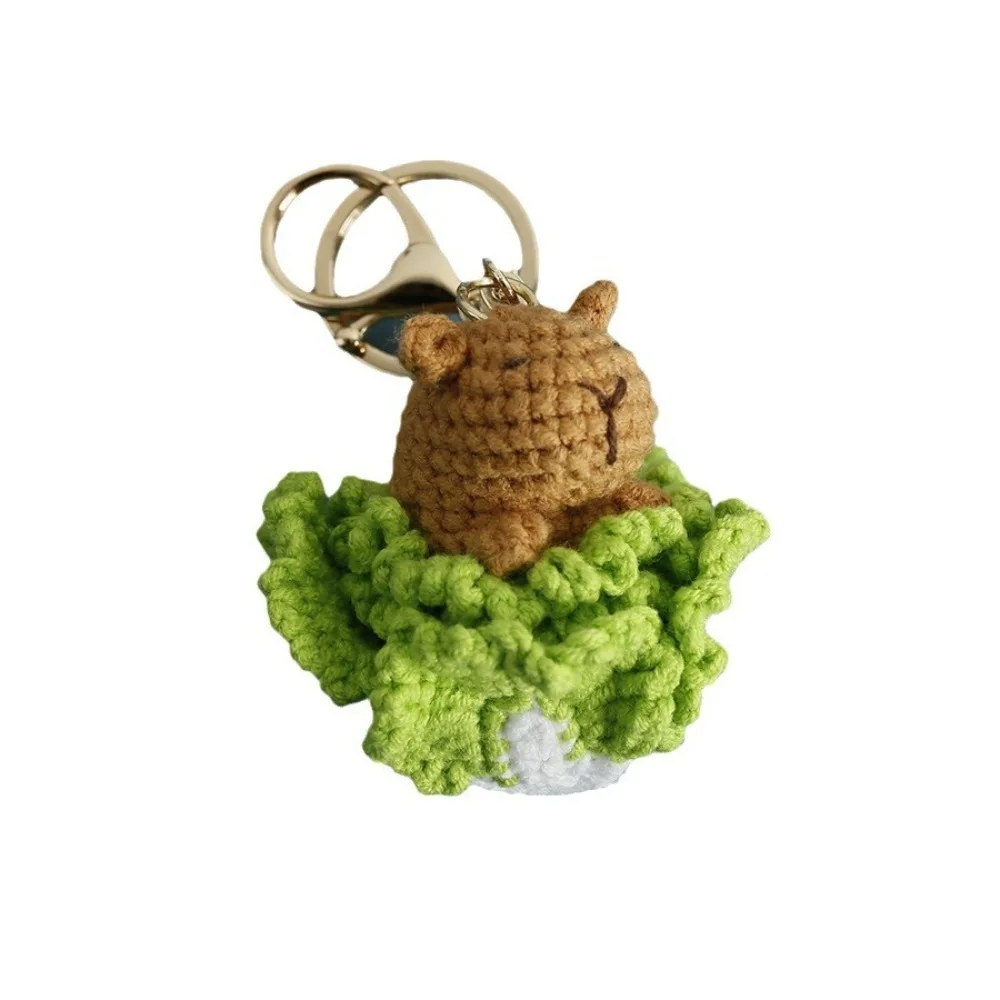 Cute Capybara Keychains Creative Knitting Capybara Doll Crochet Keyrings For Car Keys Kapibala Knitted Keychain For Bag Pendant plush toy plush keychain key chain capybara plush toy