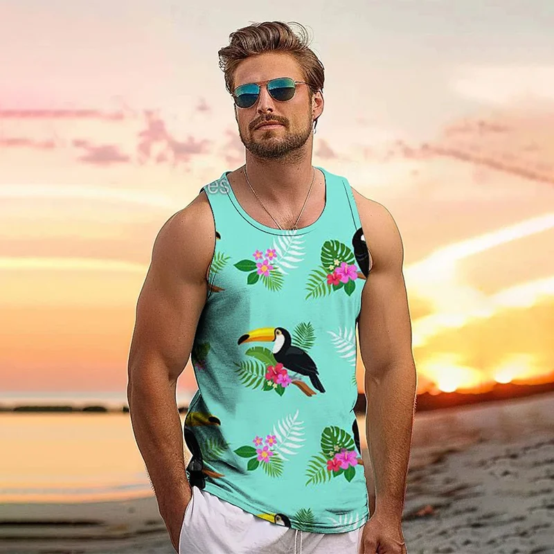 

New Harajuku 3D Tropical Leaves Printing Tank Top Men Coconut Trees Graphic Vest Summer Hawaiian Tank Tops Fashion Clothing Tops