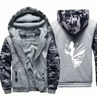 Men's Jacket Anime Bleach Zip Up Hoodies Thicken Warm for Men Fleece Long Sleeve Coat Casual Hooded Streetwear Men Winter Coats 2