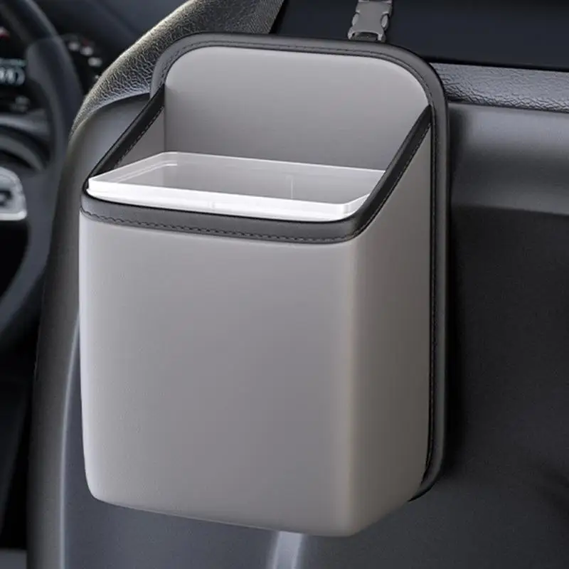 Automotive Garbage Cans PU leather Waterproof Trash Can Storage Box Adhesive Backseat Trash Bin Car Storage Organizer