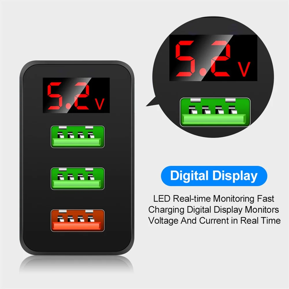 USB Quick Charger For Mobile Phone 5V 3.1A QC 3.0 LED Display 3 Ports For iPhone Samsung Galaxy Huawei Xiaomi Tablet Fast Charge