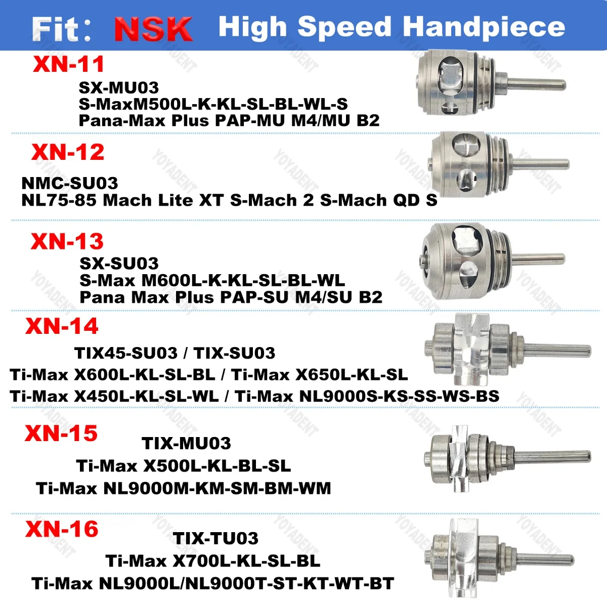 Fit NSK Ti-Max X450L/X500L/X600L/X650L/X700L/NL9000S/NL9000T/NL9000M High Speed Handpiece Dental Turbine Cartridge Rotorr 6