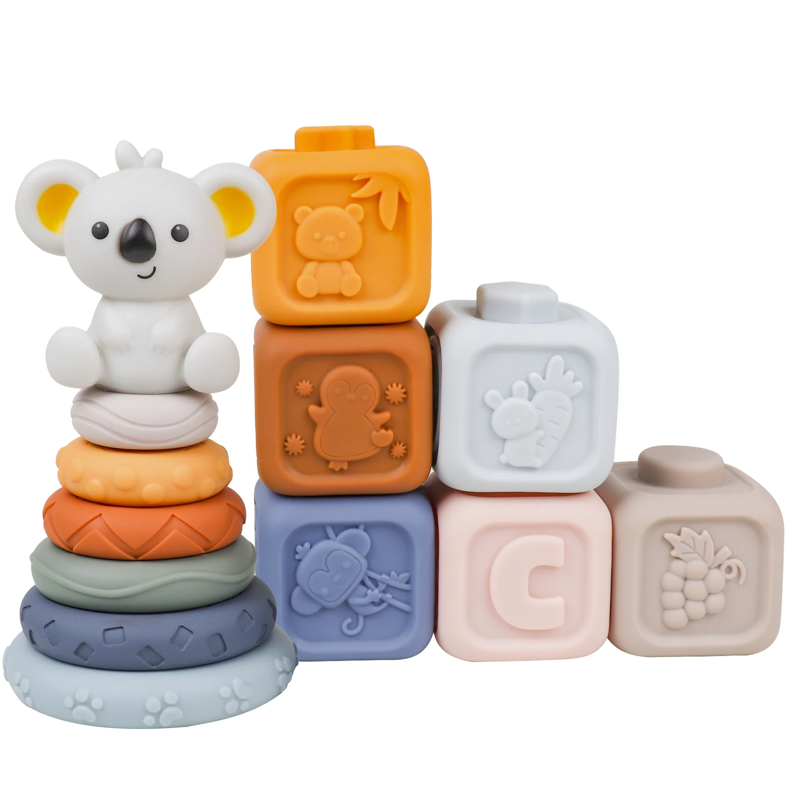 13pcs/set 2 in 1 Stacks of Circles And Blocks Baby Stacking and Nesting Soft Building Blocks Squeeze Toy, Baby Teething Toy