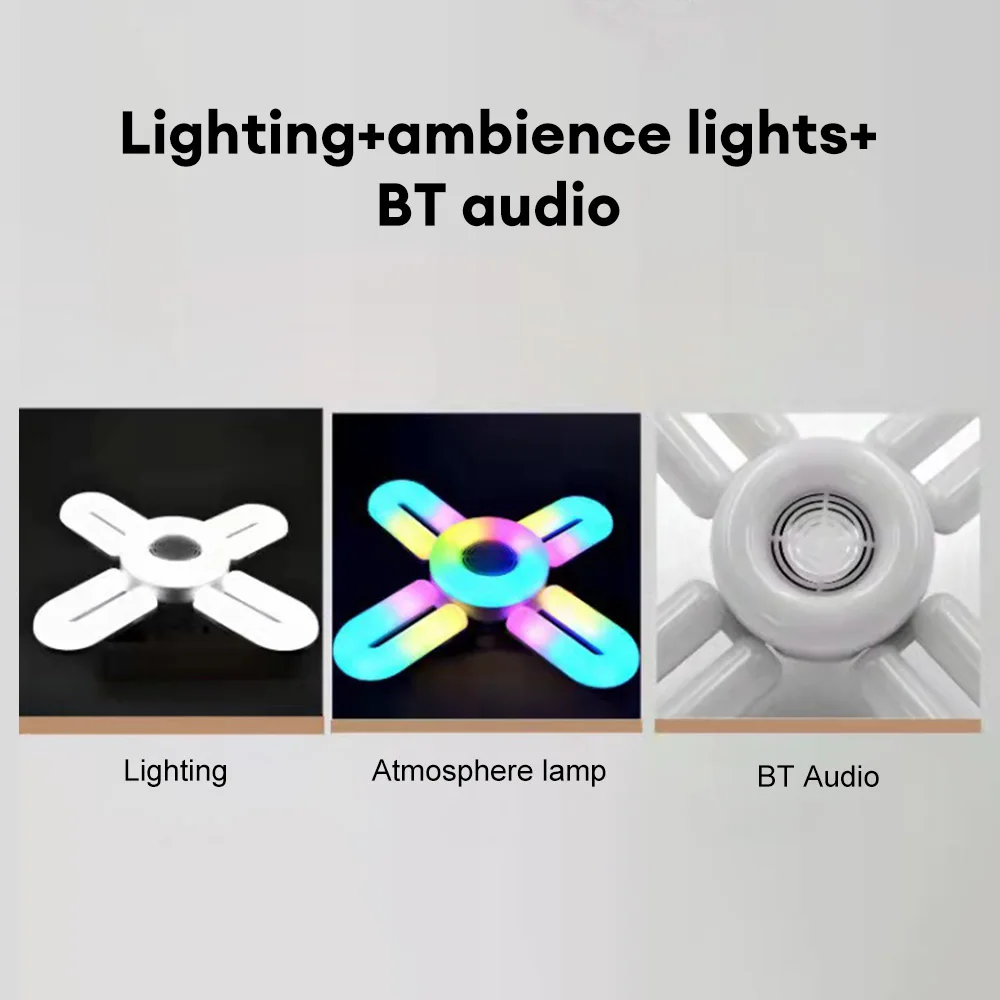 48W E27 Smart Light Bulb LED Bluetooth Music Folding Light Remote APP Control Music Light Modern Home Lighting for Home Decor