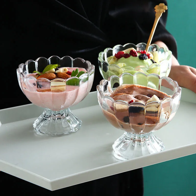 Summer Petal Shape Transparent Tall Ice Cream Glass Bowl Ice Cream Yogurt Cups Multi-purpose Home Dessert Juice Essentials