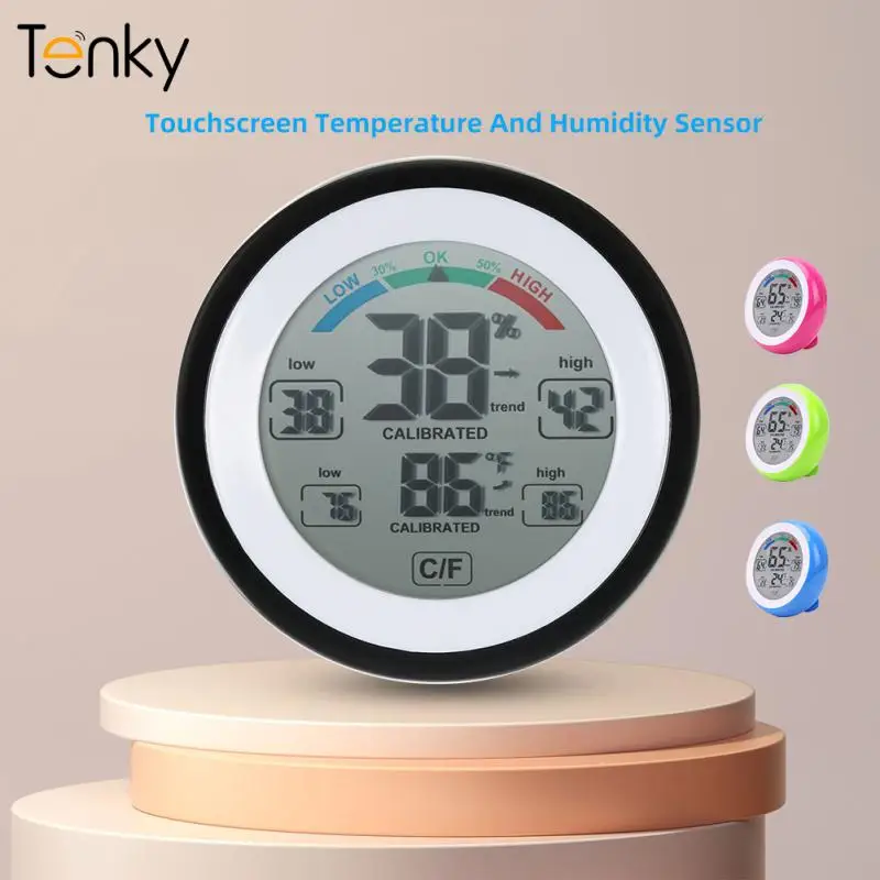 

Tenky Temperature & Humidity Sensor LCD Screen Display 3 Levels ℃ And ℉ Switch Wall Hang Touchscreen Thermometer Hygrometer