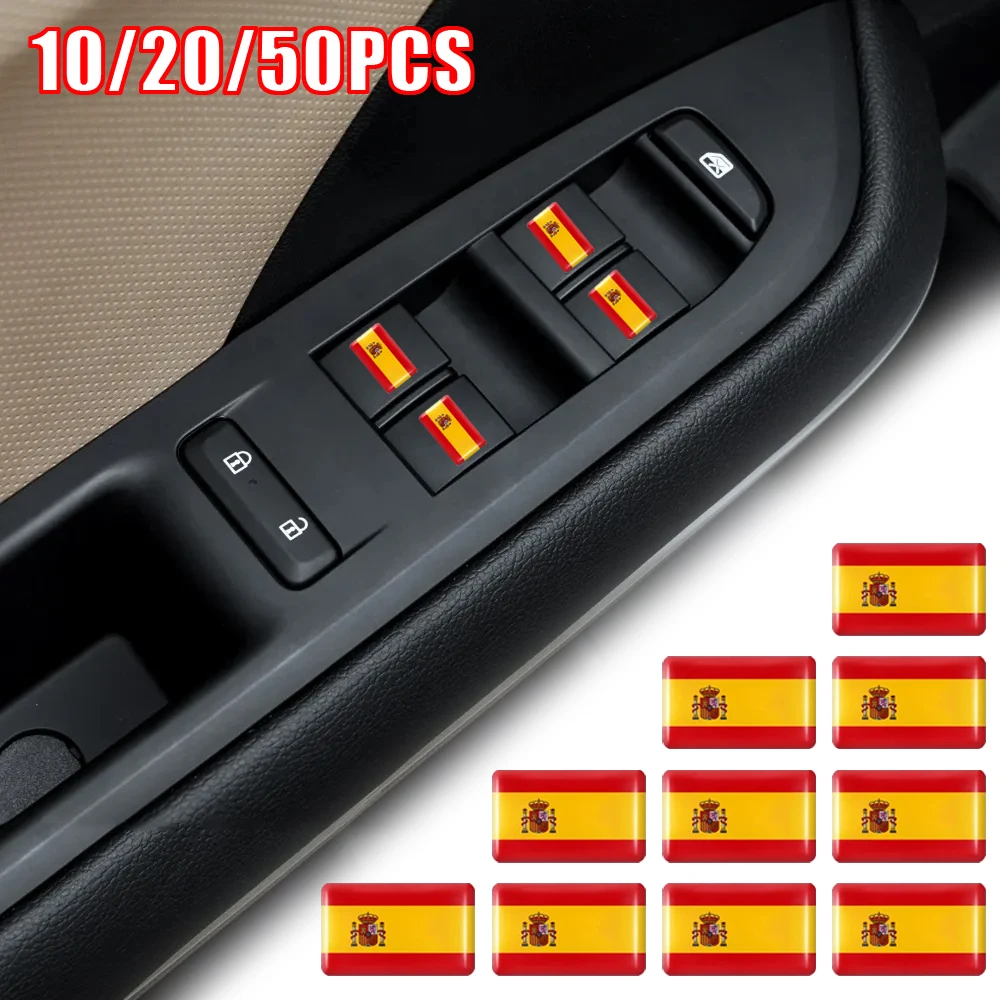 10/20/50PCS Epoxy Spain Flags Sticker Car Interior Decoration Decal For SEAT Cupra Audi Mercedes Benz BMW KIA P Badge