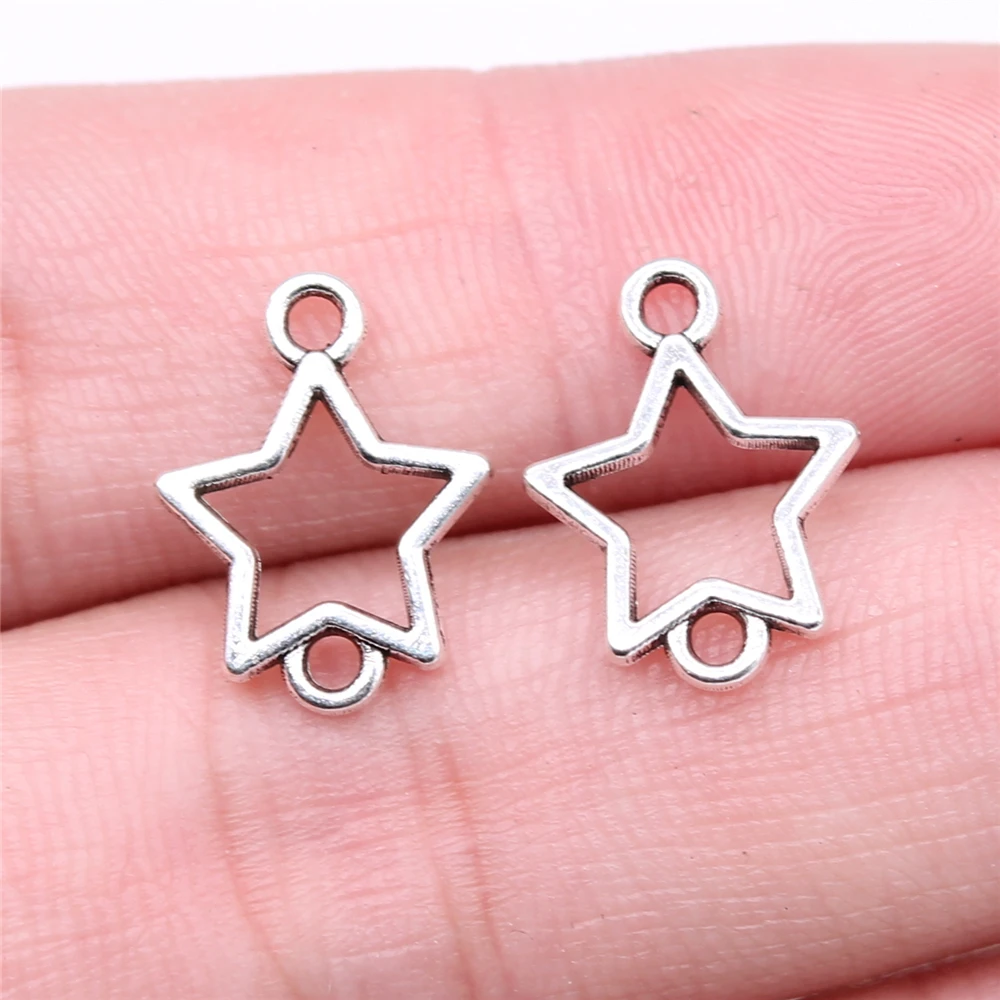 WYSIWYG 40pcs 15x12mm 할로우 스타 커넥터 매력 DIY 쥬얼리에 대한 골동품 실버 색상 아연 합금 매력 만들기