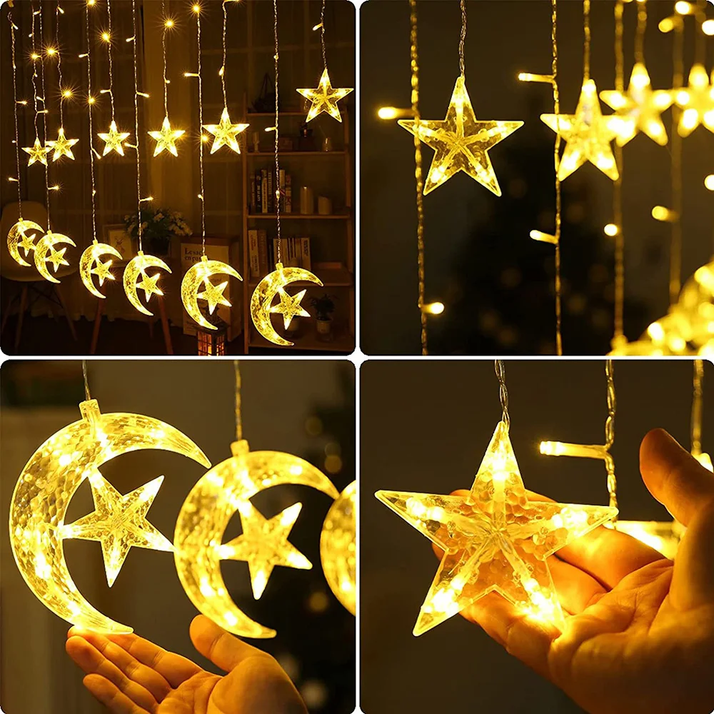 Luzes da Corda Modos de Piscamento Água para a Decoração do Casamento da Casa do Quarto Ip44 à Prova Xflamper Estrelas Cortina Icicle Led Luz 8 Dwaterproof 3.5m Lua 3 Online shopping
