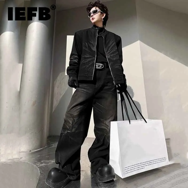 

IEFB Gradient Color Men's Denim Suit High Street Stand Collar Zipper Male Jackets Chic Men Wide Leg Jeans Spring New 2024 9C4493