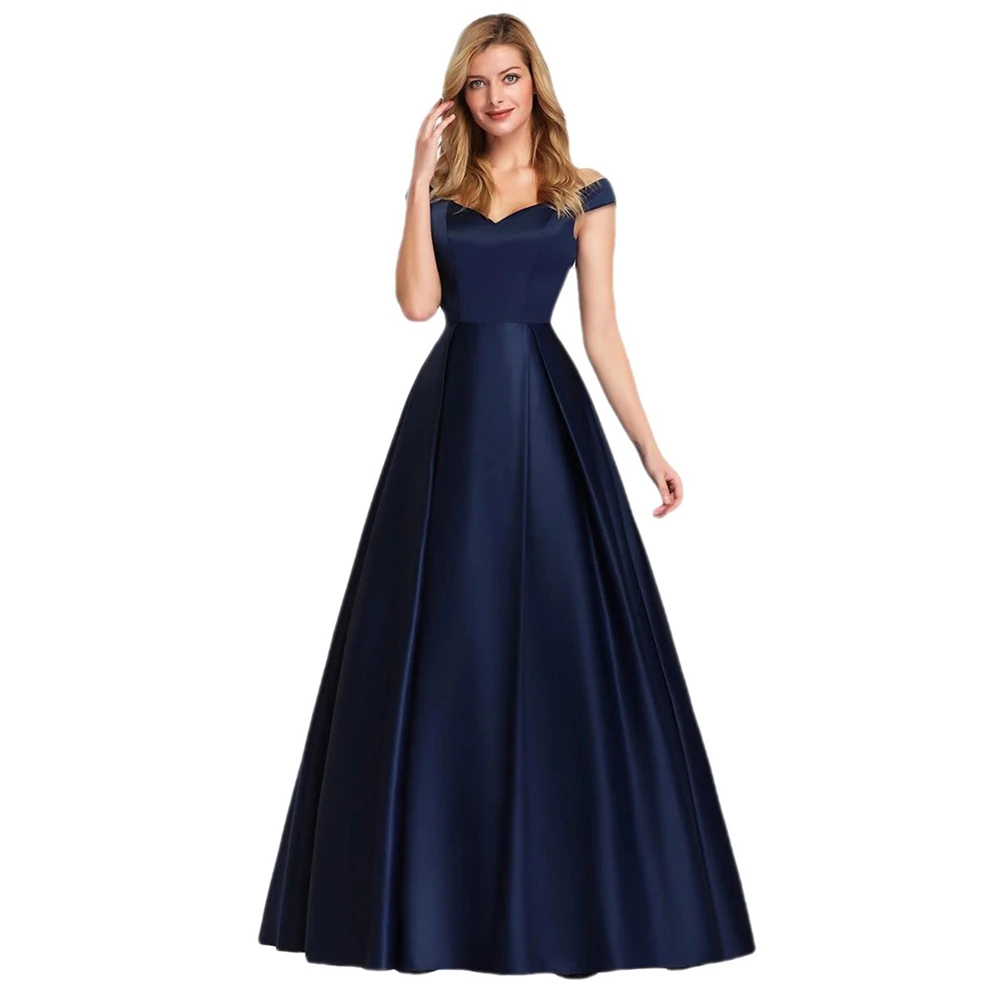 

V Neck Off Shoulder A Line Long Evening Dress Wedding Bridesmaid Semi-formal Prom Party Elegant Dresses