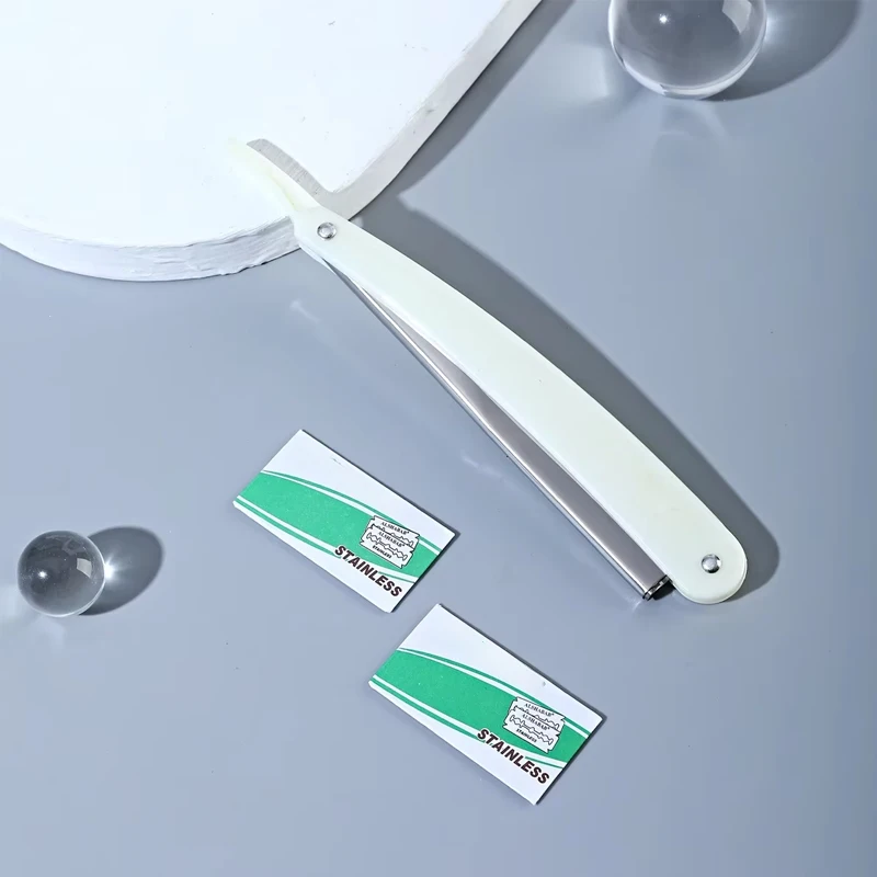 Professional Straight Razor Set Double Edge 2 Blades Black White Stainless