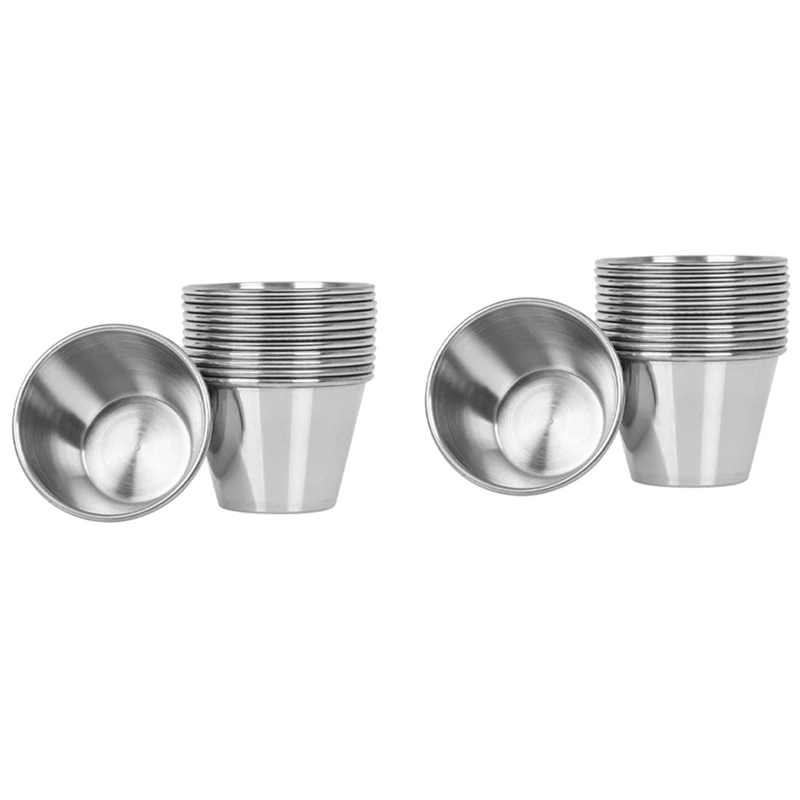 

Pack Of 24 - Premium Brushed Stainless Steel Condiment Sauce Cups Spices Pots Liquid Dips Bowls - 2.5Oz 70Ml