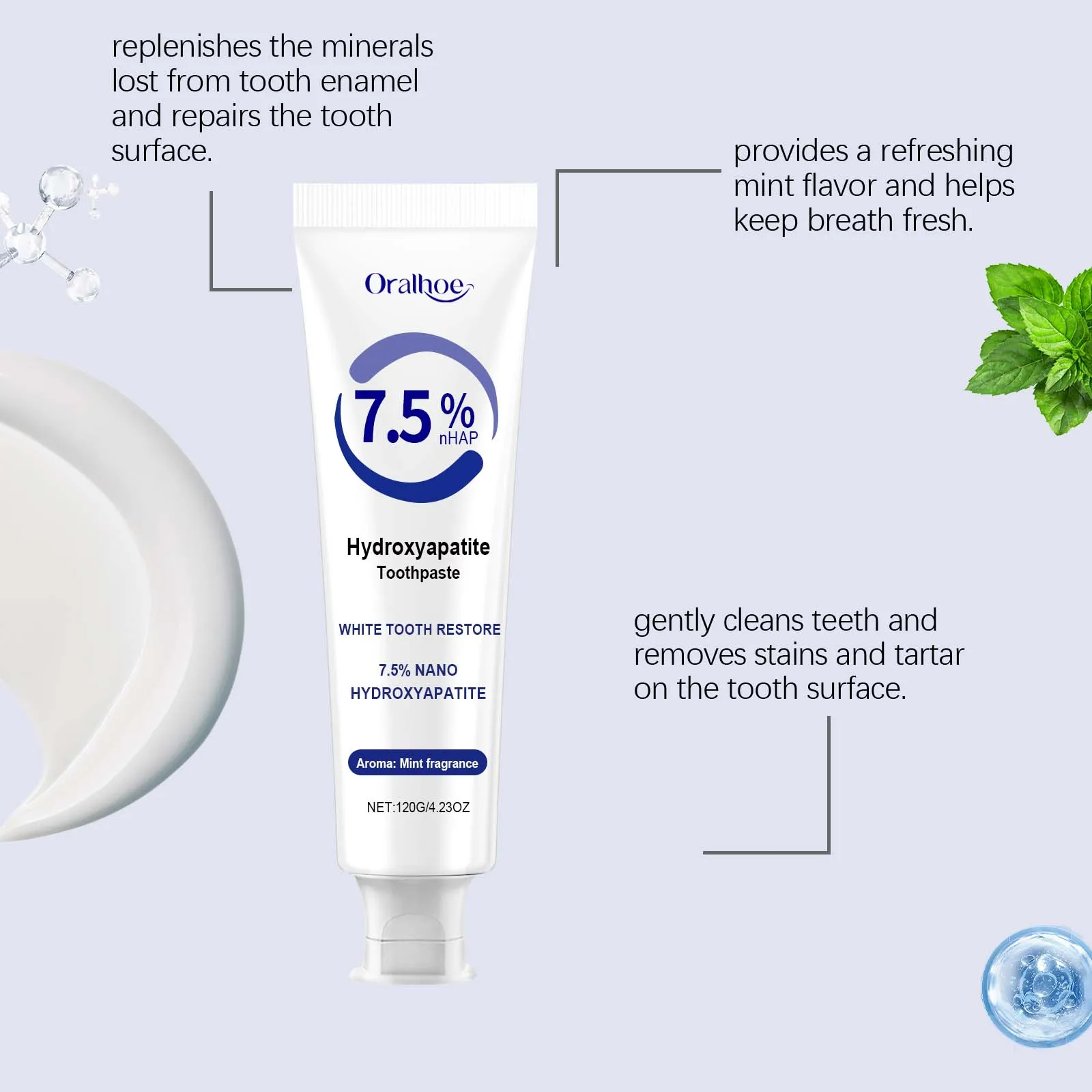 7.5% Hydroxyapatite Toothpaste for Sensitive Teeth - Enamel Protection & Strengthening, Fluoride-Free, Gentle & Effective Formul