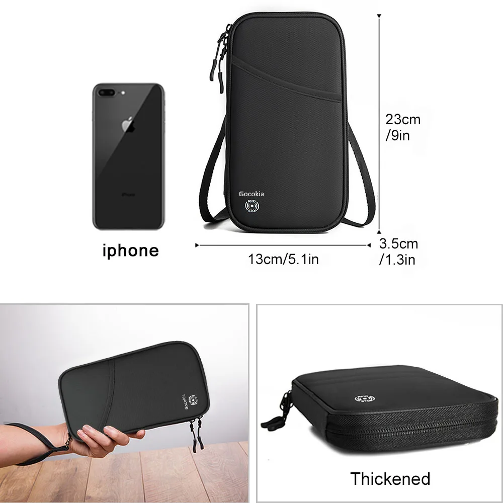 Borsa per passaporto da viaggio Porta famiglia per 5 con RFID, porta carte per passaporto portatile leggero con tracolla - immagine 4