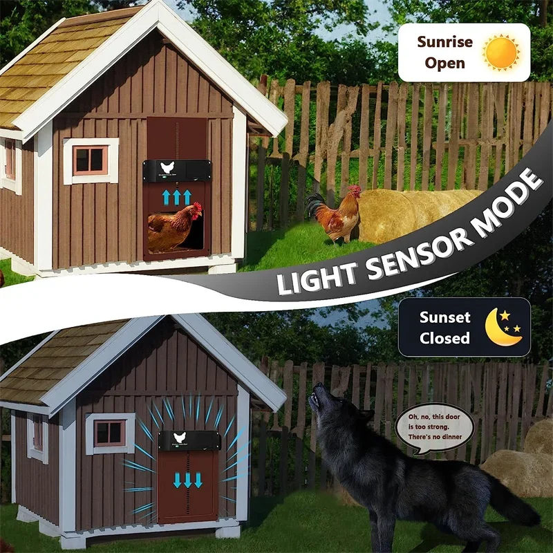 Solar Automatic Chicken Coop Door Light Sensor Auto Day Night Switch Poultry House Waterproof Electric Door Farm Smart Supplies