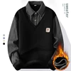 Male Fleece Polo Shirt Men's Pullover Autumn Winter T-shirt Collar Sweaters Cold Blouse Navy Blue Khaki Korean Clothing 2