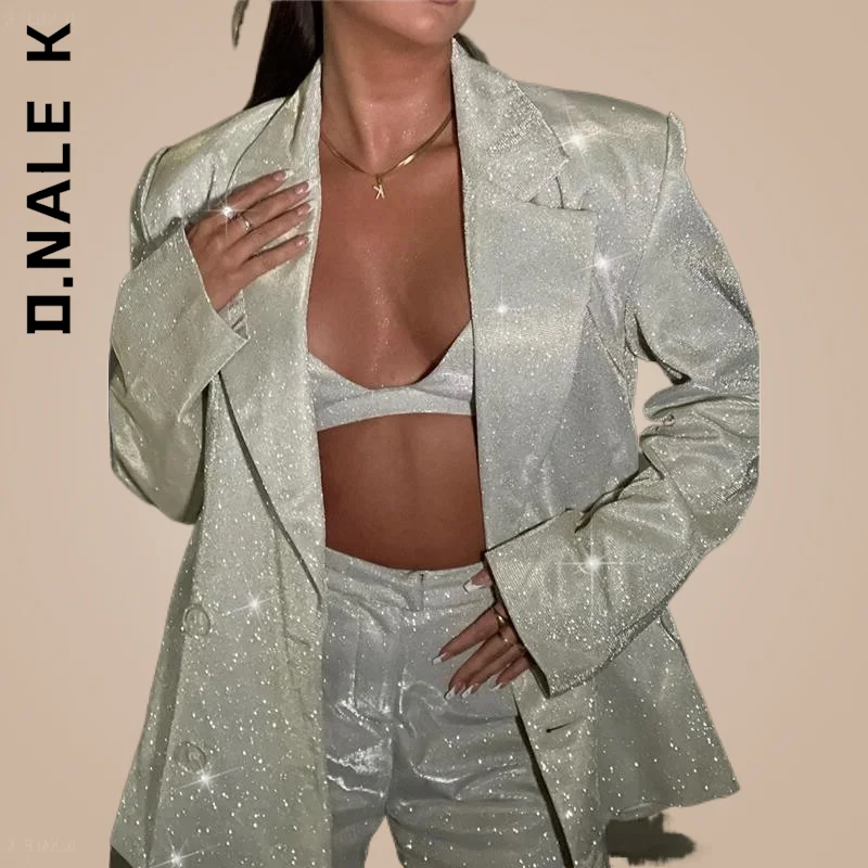 D.Nale K New Women Set Slim Blazer And Pants Chic Long Sportswear Loose Two Piece Elegant Soft Female Women's Suit |
