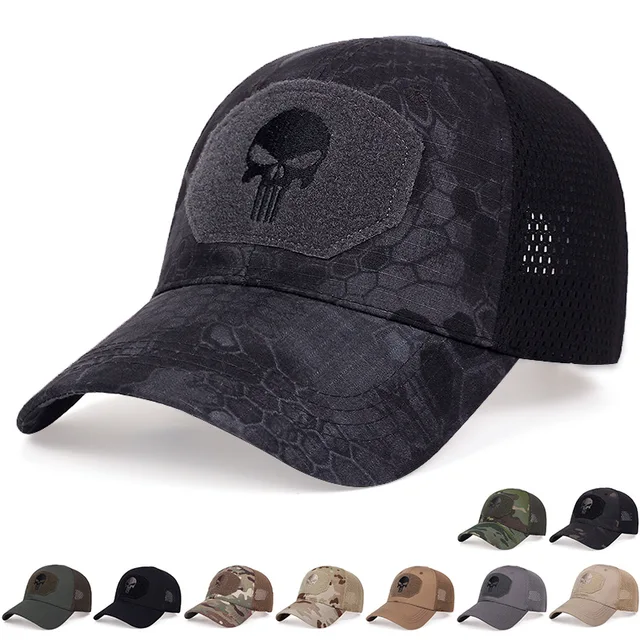 Men's Skull Tactical Baseball Caps for Women Camouflage Military Breathable Mesh Snapback Caps Mountaineering Trucker Sun Hats 1