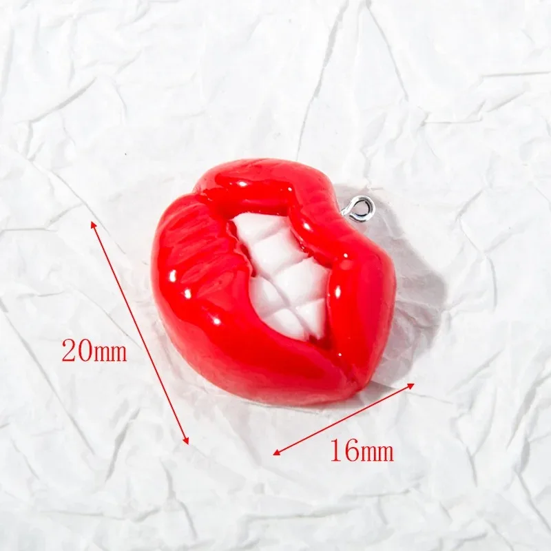 10개/세트 귀여운 빨간 입술 모양 플랫 레진 참 장식품, 쥬얼리 제작 액세서리 DIY 귀걸이 목걸이 키체인 장