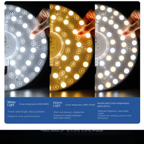 MunLii AC220V-240V LED 링 패널 원형 조명, 차가운 흰색 원형 천장 보드 원형 램프, 3 색 디밍, 36W, 24W, 18W, 12W 2