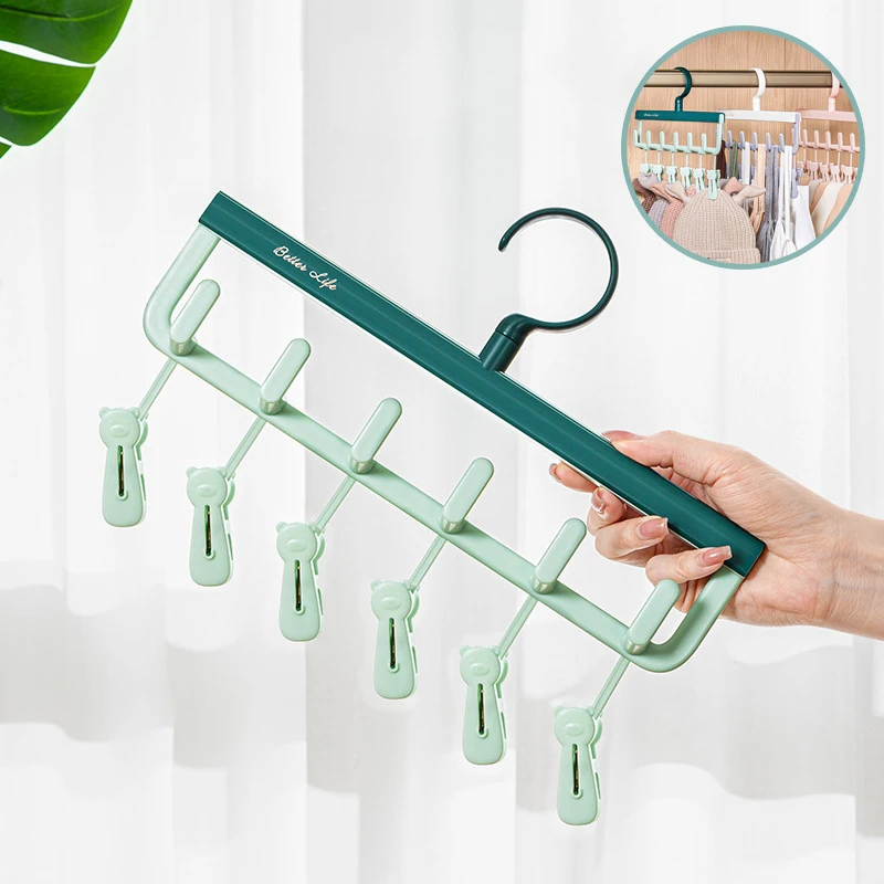 

Multi-function Hats Scarf Underwear Hanger 6 Clips Socks Storage Organizers Wardrobe Clothing Storage Holder Space Saving Racks