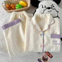 Embroidery Letter Fashion New Women's Pajamas Set 2025 Autumn Winter New Casual Soft Sweet Loungewear Lapel Neck HomeWear Suit - Image 4