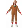 Kids Christmas Gingerbread Man Costume Deluxe Long Sleeve Bowtie Jumpsuit Holiday Cosplay Outfit with Hat and Shoes 5