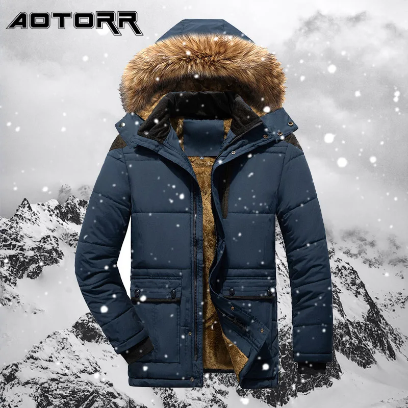 Veste D'Hiver en Molleton pour Homme Militaire Chaude Manteaux à Col en  Fourrure Noir