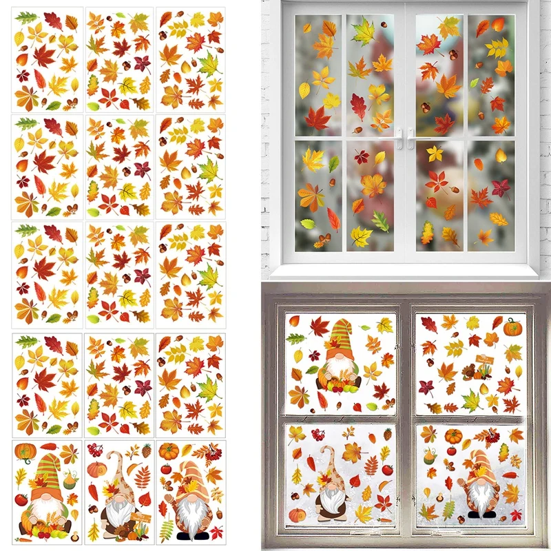 Window Stickers 6 PCS Autumn Window Clings for Glass Autumn Clings for Windows Fall Window Stickers Thanksgiving Home Office Decorations