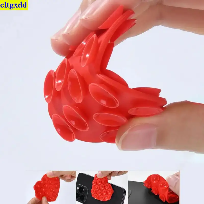 cltgxdd 1piece heart-shaped double-sided suction cup silicone phone holder with 15 suction cups, powerful selfie function - Image 2