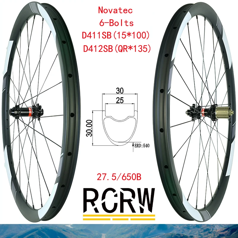 27.5er 650B MTB XC 30*30mm Carbon Wheelset 24 Hole Rim Wide 30 Deep Novatec 6 Bolts Hubs D411SB D412SB HG XD XDR Wing20 Spoke | Спорт и