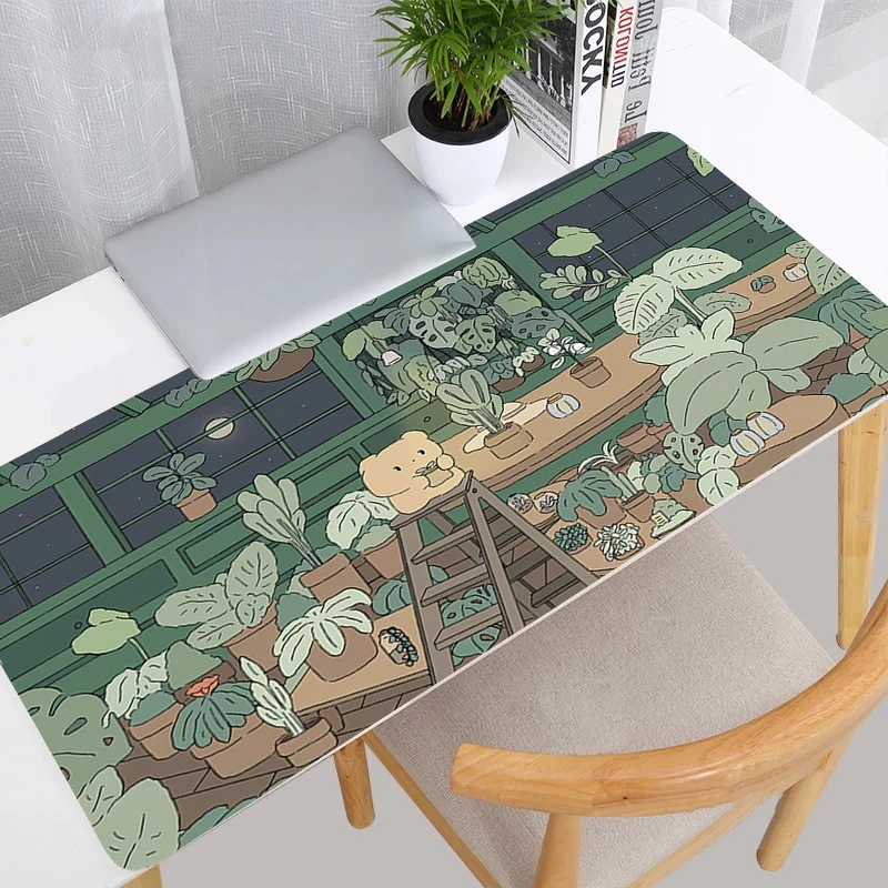 

Green Plant XXL Mouse Pad Computer Gaming Kawaii Anime Mousepad Desk Mat For Teen Girls Gift Laptop Gamer Cute Bear Keyboard Rug