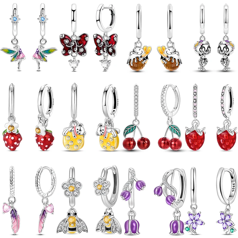 Trendy 100% 925 Sterling Silver Elf Strawberry Cherry Honey Tulip Bear Sweety Earrings Fit For Wedding Anniversary Fine Jewelry