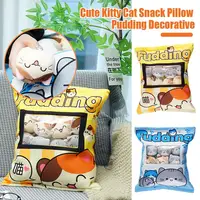 Cute Cat Snack Pillow Pudding Bag Food Toy Mini Animals Balls Yellow Cat Snack Zipper Bag Decor Pillow Cushion Girls