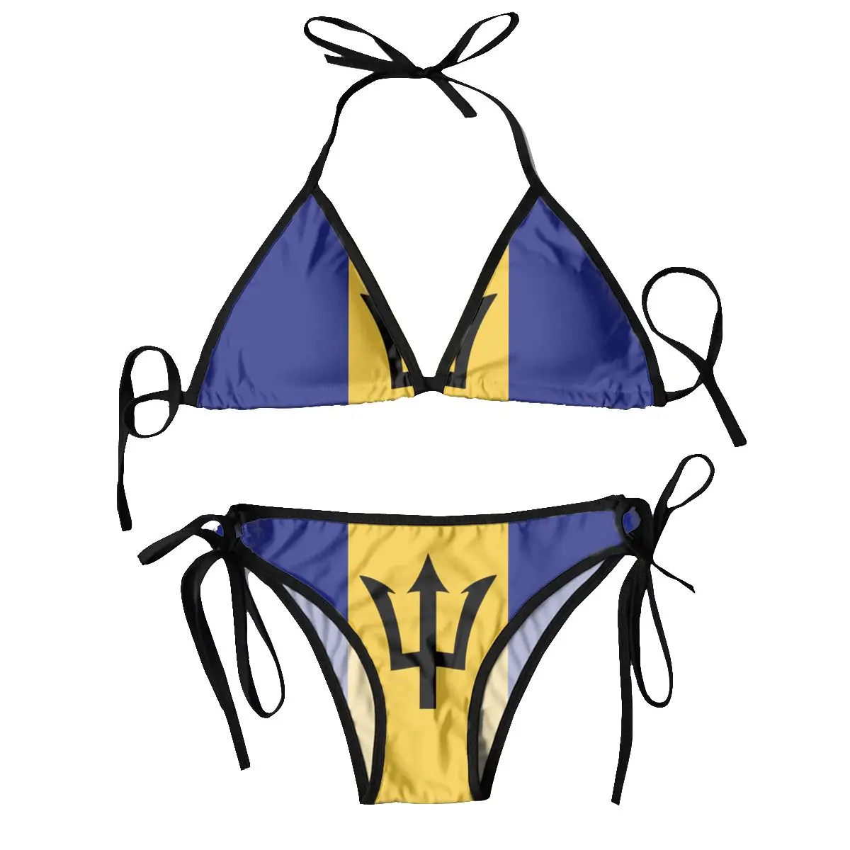 

Women Triangle Swimsuit Lace-up Bikini Set Sexy Halter Swimwear Pushup Flag Of Barbados In The Caribbean
