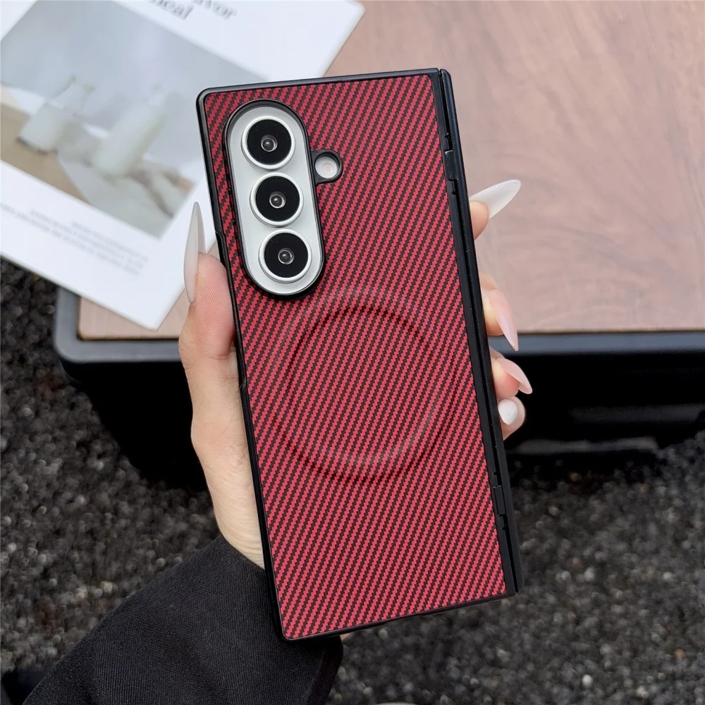 Luxury Carbon Fiber Magnetic Hinge Back Case