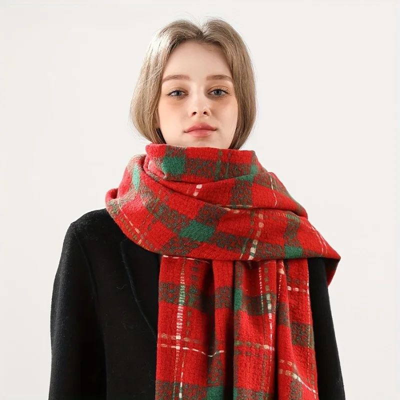 Ladies' Fashionable Checkered Scarf, Winter Warm Shawl,Christmas Decorative Scarf, Suitable for Commuting and Outdoor Activities