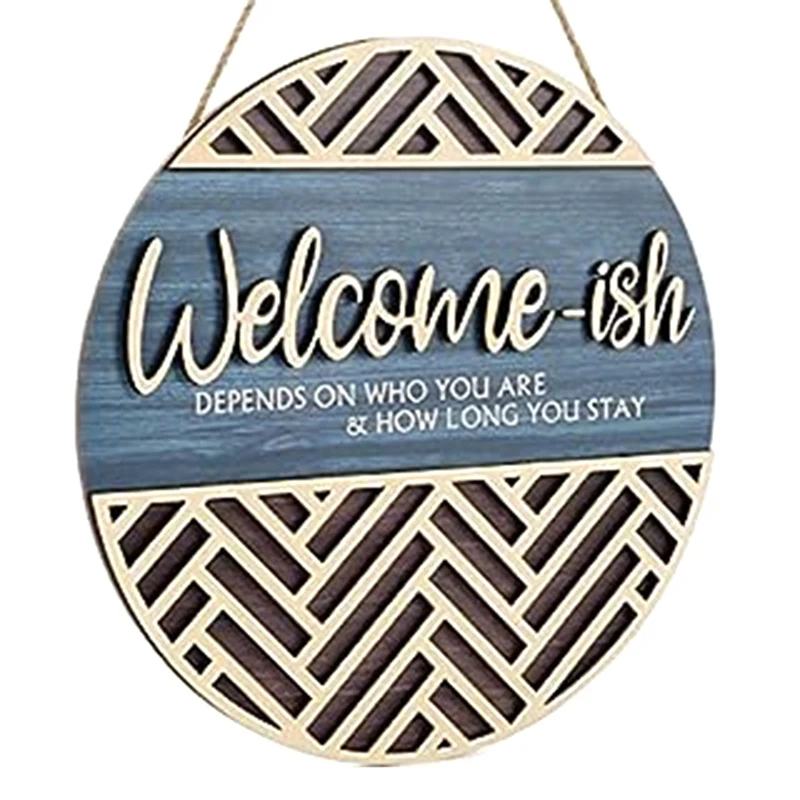 

3D Welcome Hanging Sign Plaque For Front Door Wall Decor, Funny Welcome-Ish Wooden Hanger, Rustic Minimalist Wood 30X30cm