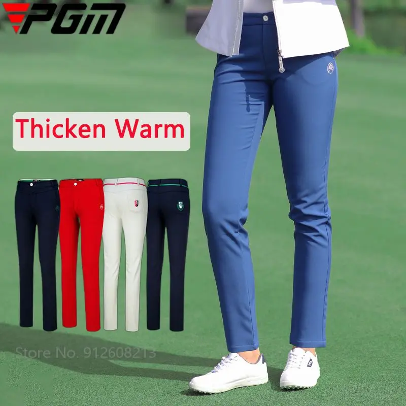 PGM Ladies Golf Trousers Thicken Warm Windproof High Elastic Waterproof Sweatpants Plus Fleece Apparel