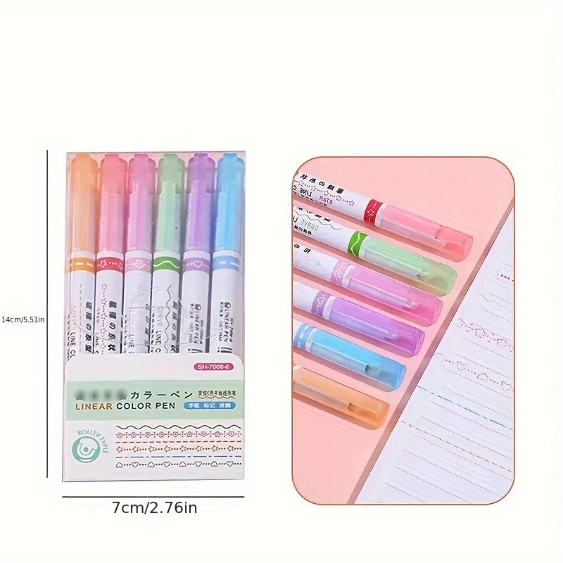 colored pens highlighter pen set 6pcs/set Flower Shape Outline Multiple Patterns Bullet Journal Wave Colored